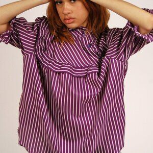 Vintage Purple and White Striped Ruffled Blouse